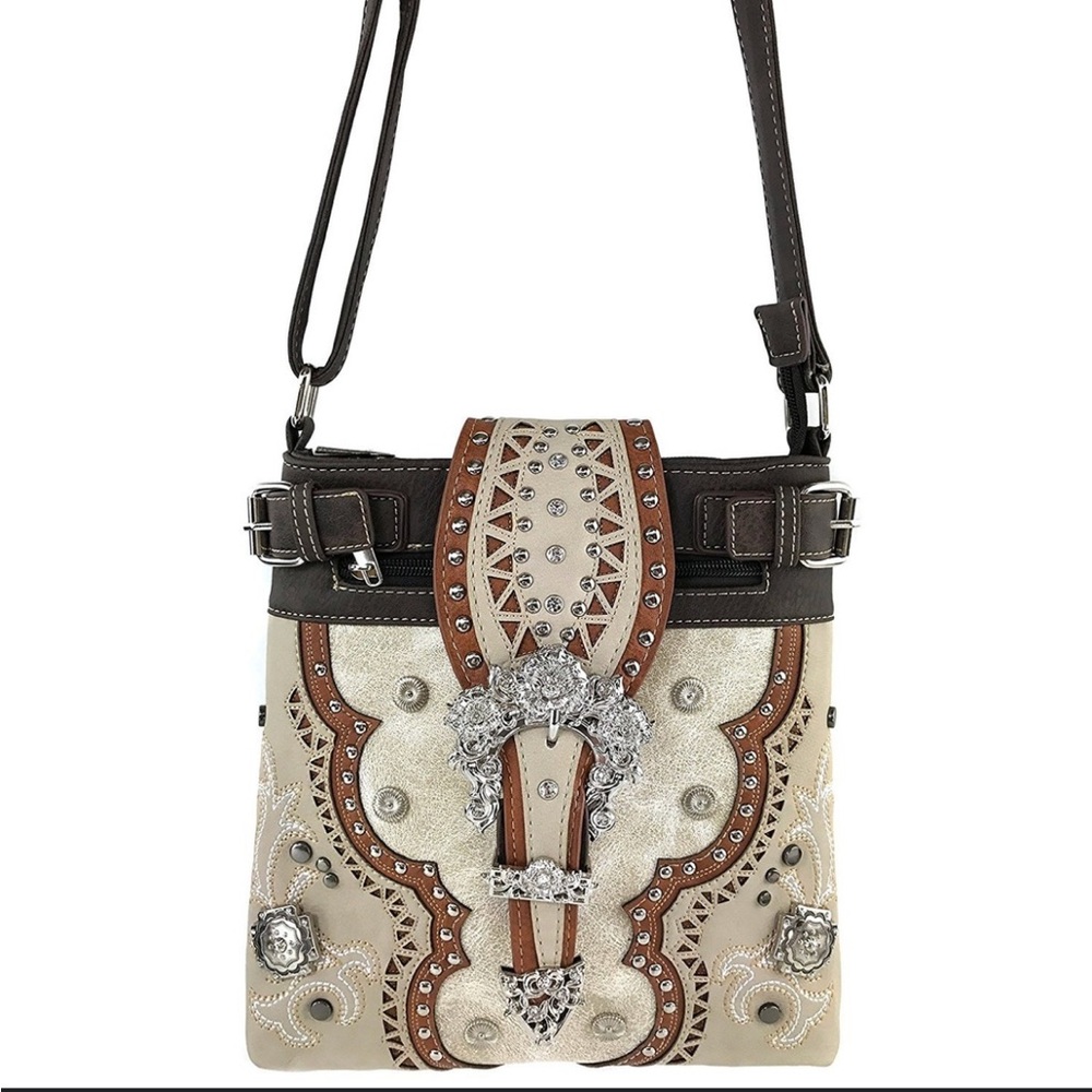Justin’s conceal carry Elegant Cream and Brown Women's Bag crossbody